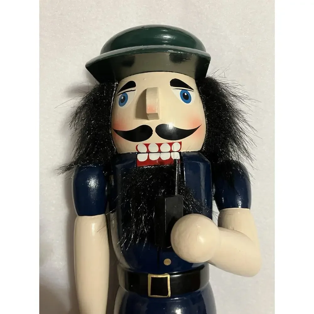 Policeman Watchman Nutcracker Holding Walkie Talkie with Spotted K9 Dog 14